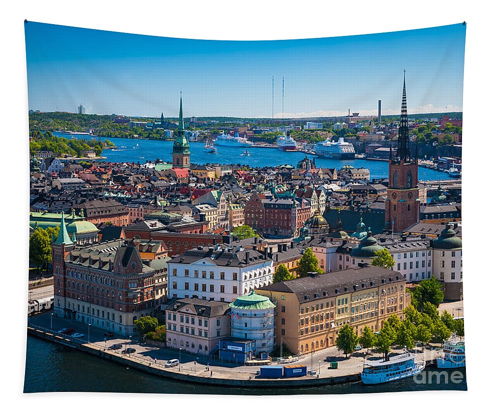 Architectural Tapestry featuring the photograph Stockholm from Above by Inge Johnsson