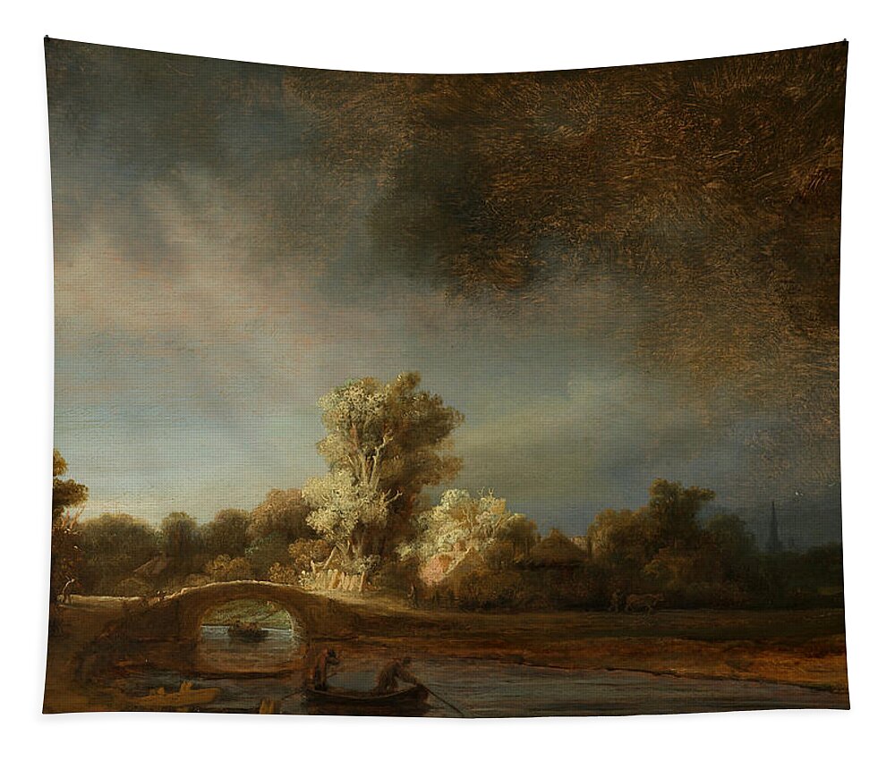 Stone Bridge Tapestry featuring the painting Stone Bridge by Rembrandt
