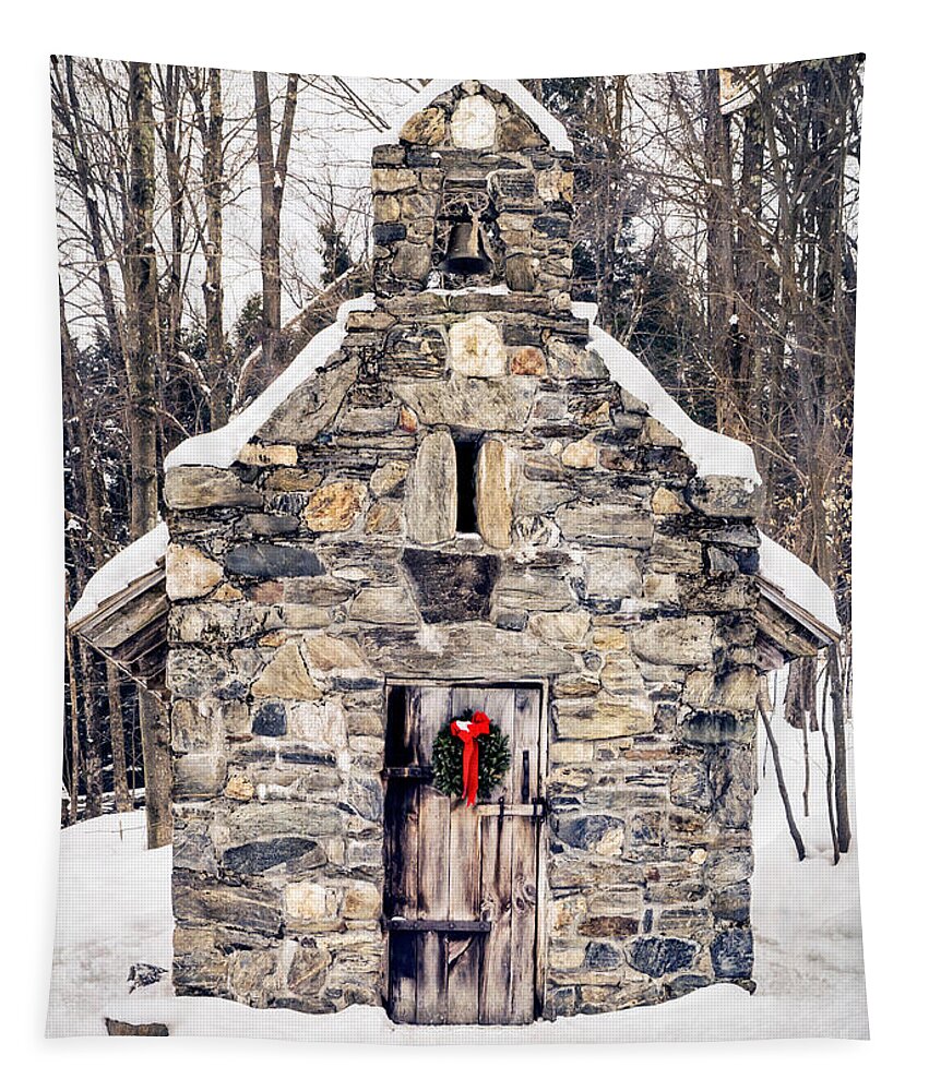 Chapel Tapestry featuring the photograph Stone Chapel in the Woods Trapp Family Lodge Stowe Vermont by Edward Fielding