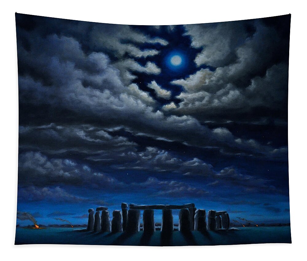 Stonehenge Tapestry featuring the painting Stonehenge - The People's Circle by Ric Nagualero
