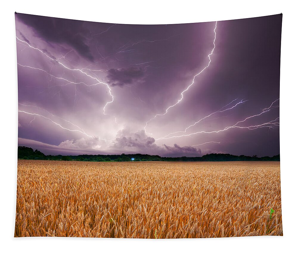 Lightning Tapestry featuring the photograph Storm over wheat by Alexey Stiop