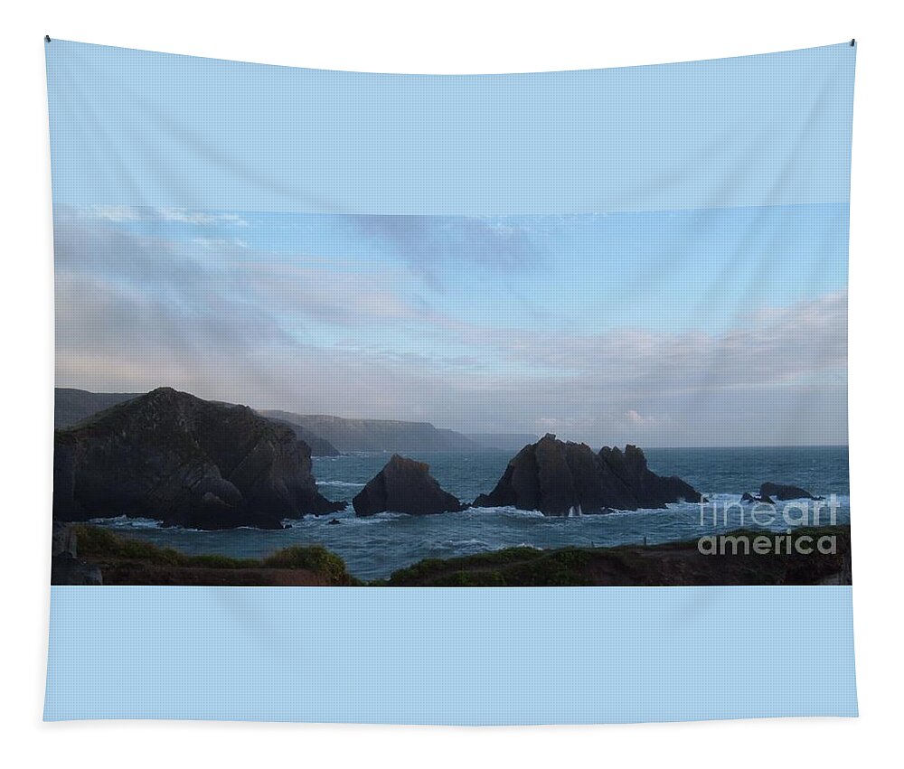 Stormy Hartland Quay Tapestry featuring the photograph Hartland Quay Storm by Richard Brookes