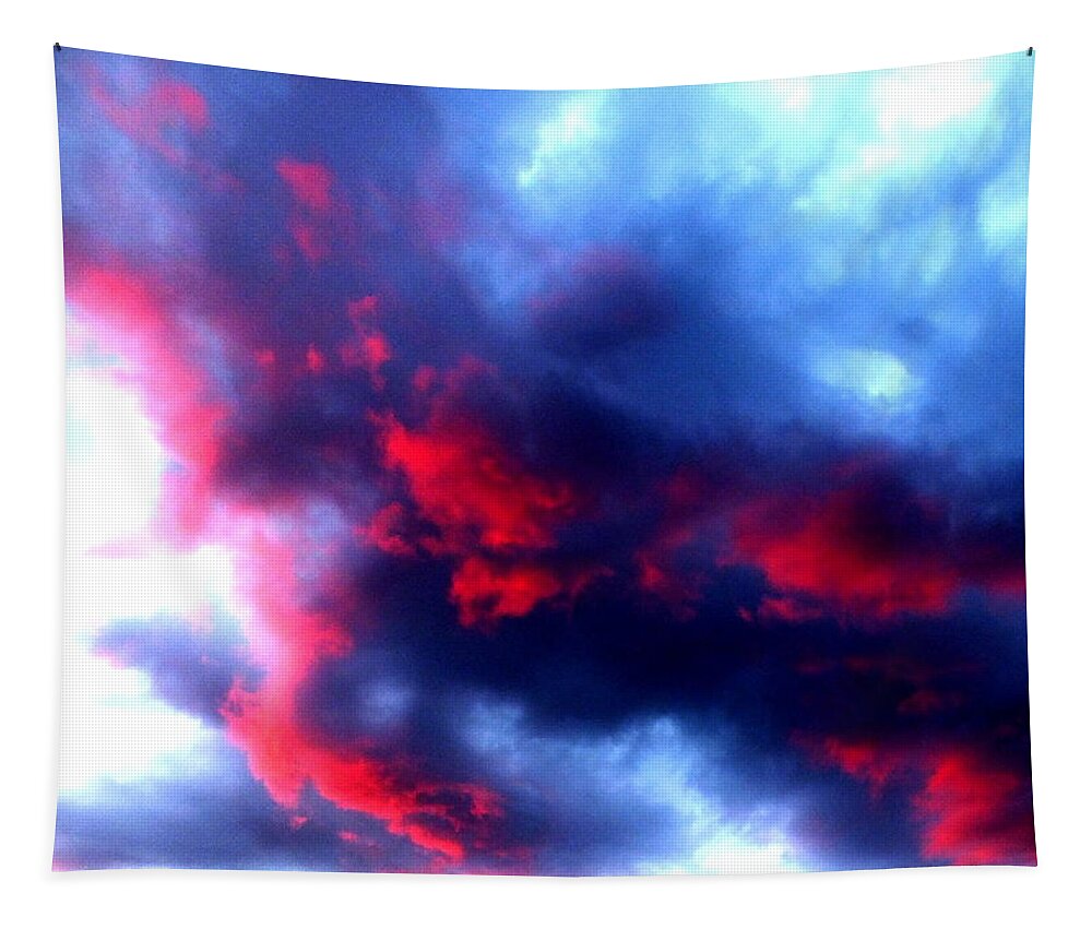 Cloud Sky Sunset Nature Light Red Blue Cloudscape Tapestry featuring the photograph Stormy monday blues by Guy Pettingell