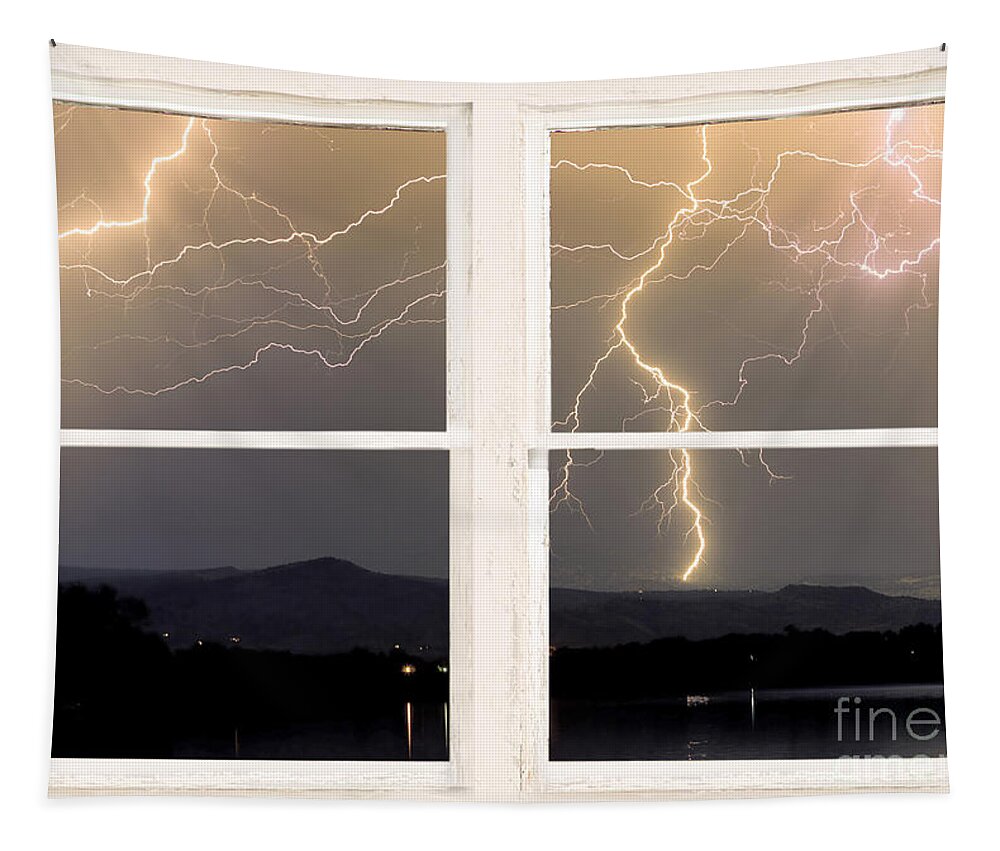 Lightning Tapestry featuring the photograph Stormy Night Window View by James BO Insogna