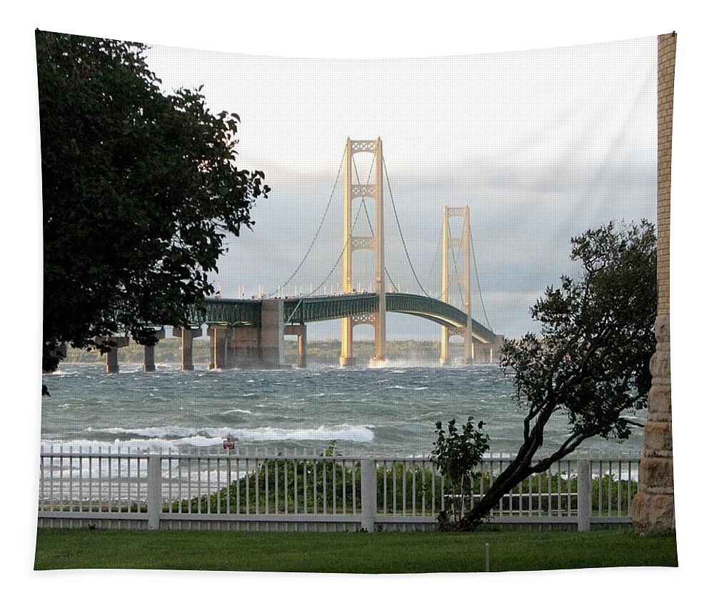 Mackinac Bridge Tapestry featuring the photograph Stormy Straits of Mackinac 2 by Keith Stokes
