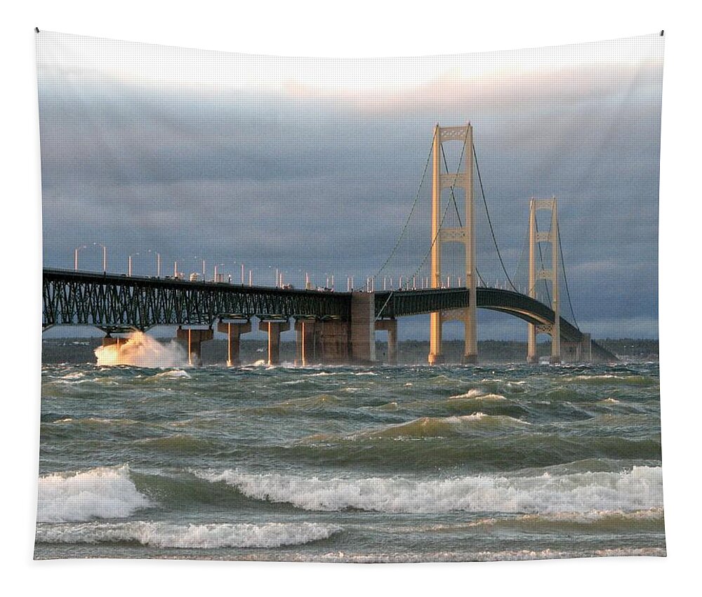 Storm Tapestry featuring the photograph Stormy Straits of Mackinac by Keith Stokes
