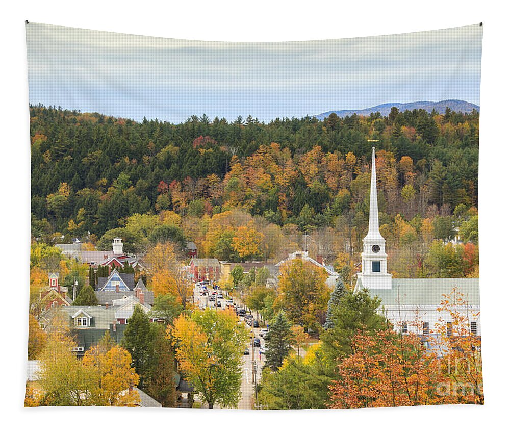 Vermont Tapestry featuring the photograph Stowe Vermont aerial by Ken Brown