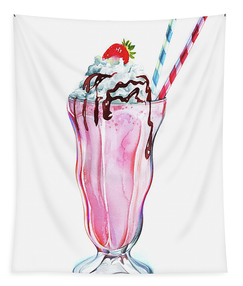 Chocolate Icing Tapestry featuring the painting Strawberry Milkshake With Whipped Cream by Ikon Ikon Images