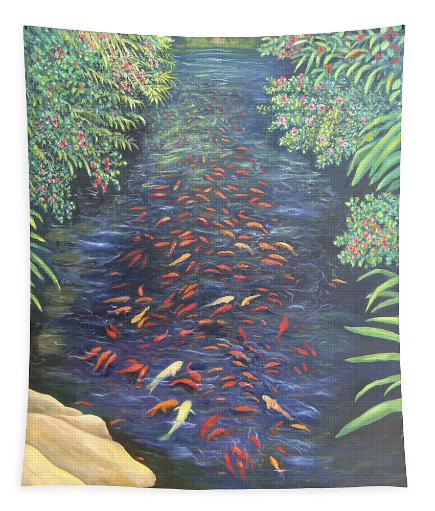 Karen Zuk Rosenblatt Art And Photography Tapestry featuring the painting Stream of Koi by Karen Zuk Rosenblatt