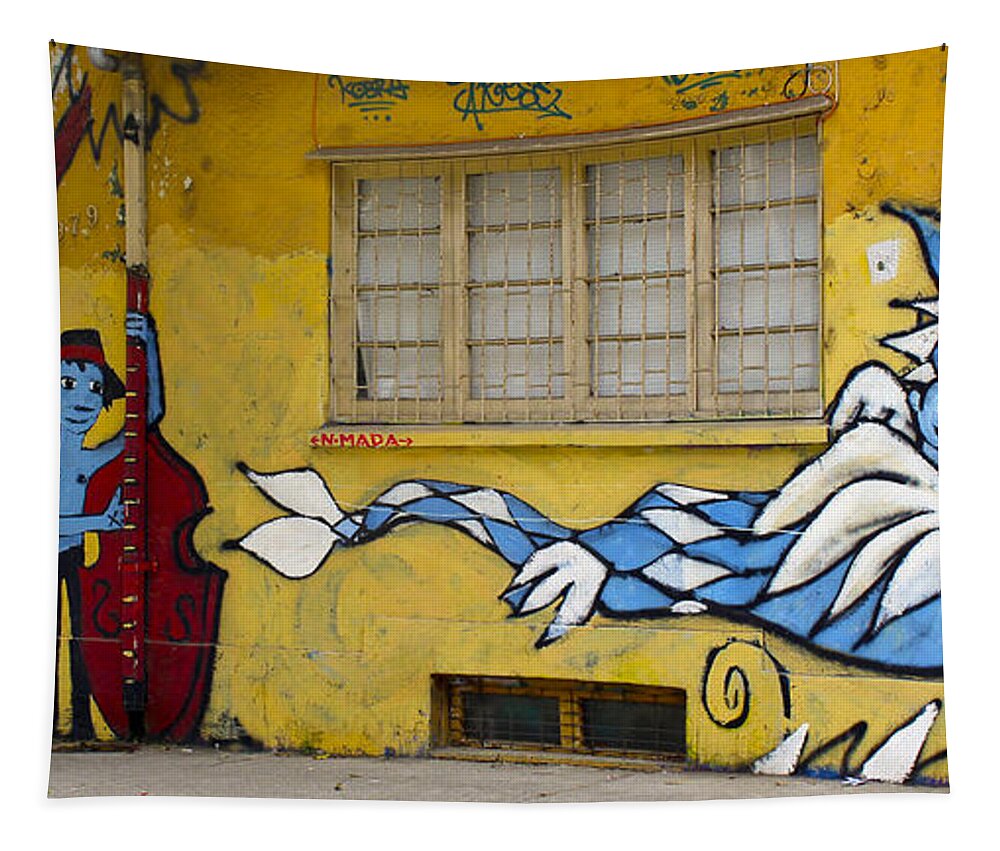 Street Art Tapestry featuring the photograph Street art Valparaiso Chile 12 by Kurt Van Wagner