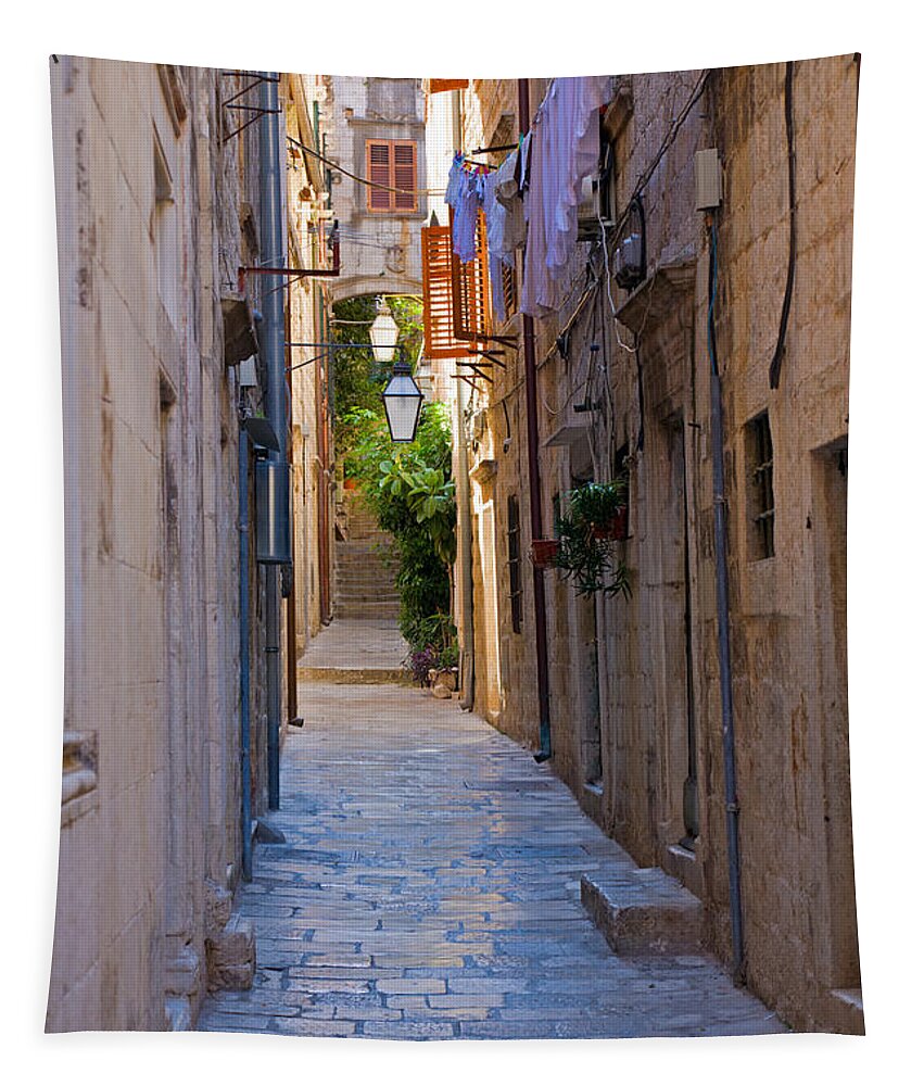 Narrow Tapestry featuring the photograph Street in Dubrovnik by Alexey Stiop