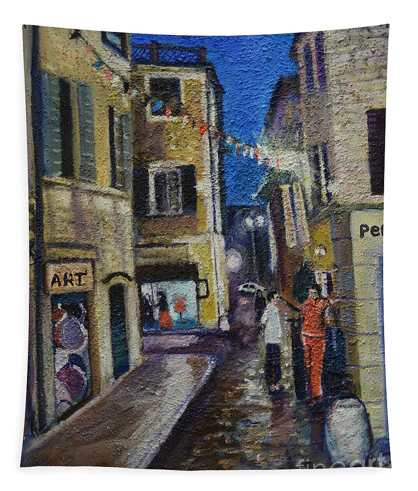 Oil Painting On Canvas Tapestry featuring the painting Street View Provence 2 by Raija Merila