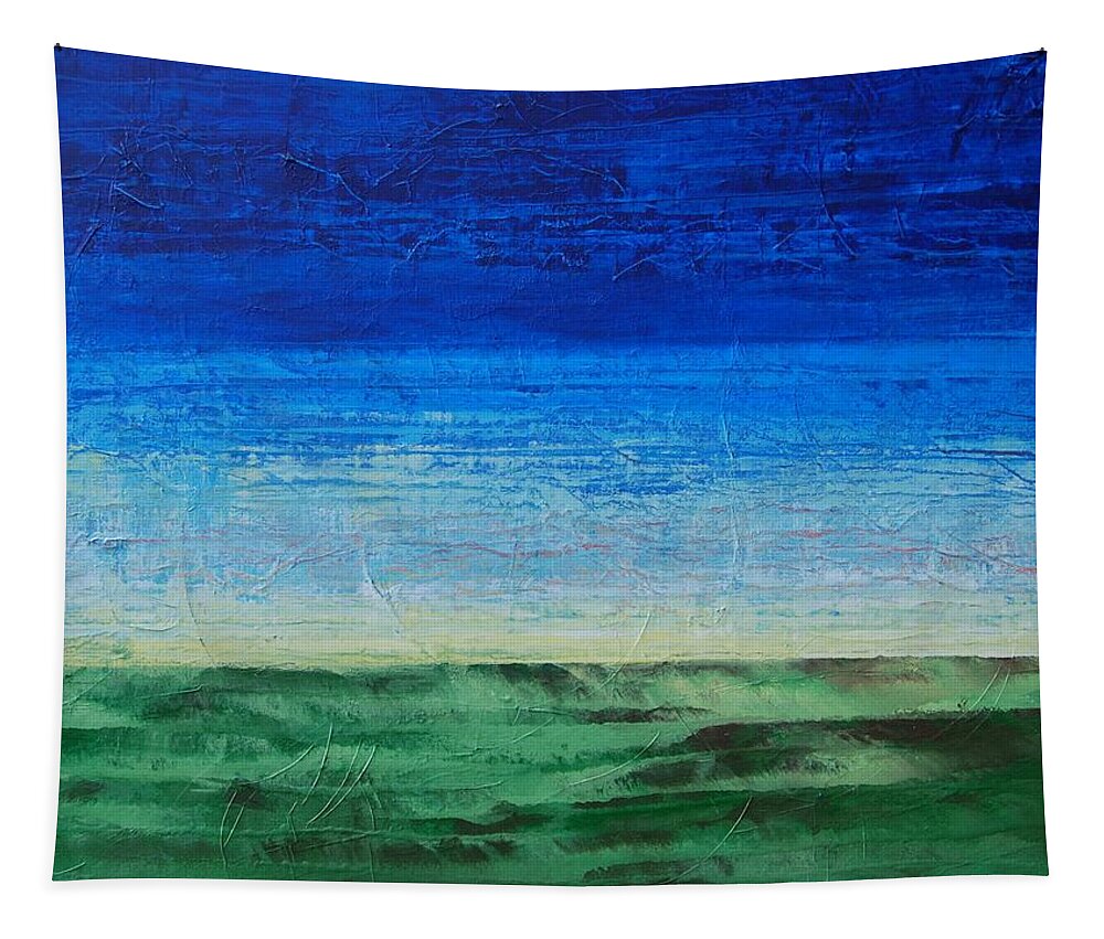 Blue Tapestry featuring the painting Study of Earth and Sky by Linda Bailey