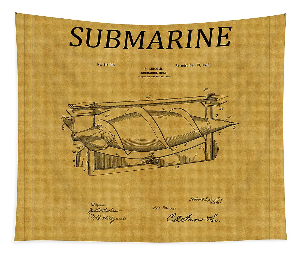 Sub Tapestry featuring the photograph Submarine Patent 3 by Andrew Fare