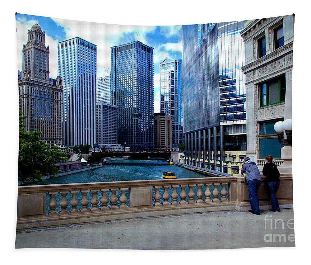 Midwest Tapestry featuring the photograph Summer Breeze on the Chicago River - Color by Frank J Casella
