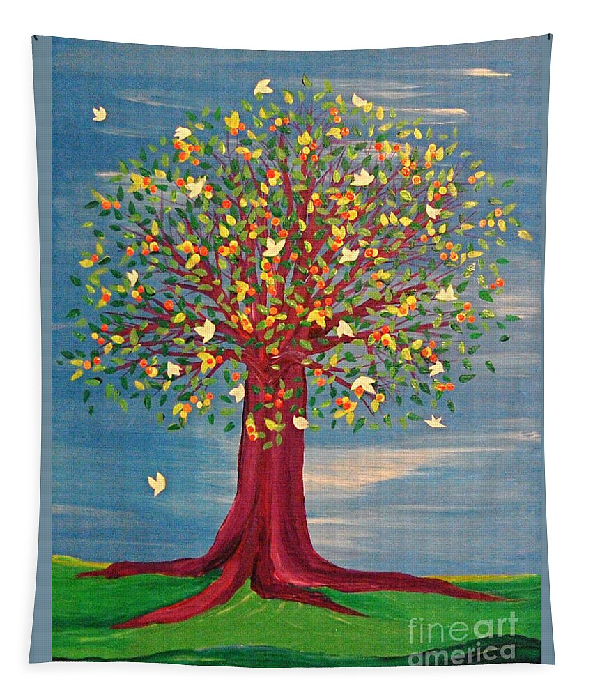 Tree Tapestry featuring the painting Summer Fantasy Tree by First Star Art