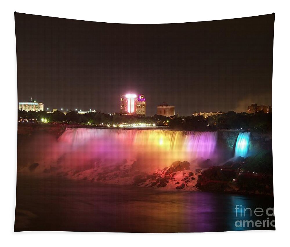 Niagara Tapestry featuring the photograph Summer Night in Niagara Falls by Lingfai Leung