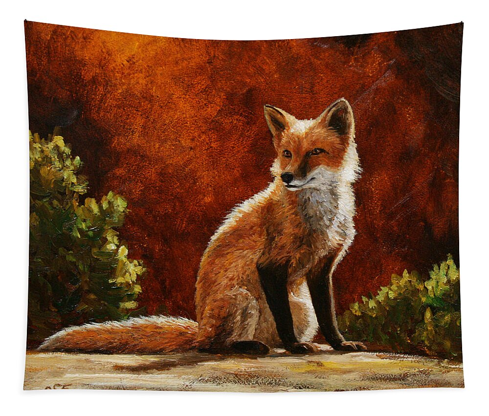 Dog Tapestry featuring the painting Sun Fox by Crista Forest