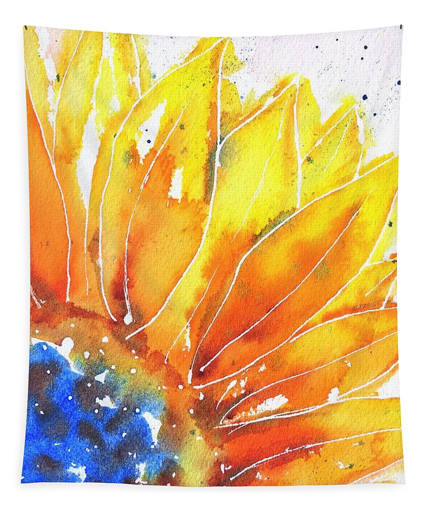 Sunflower Tapestry featuring the painting Sunflower Blue Orange and Yellow by Carlin Blahnik CarlinArtWatercolor