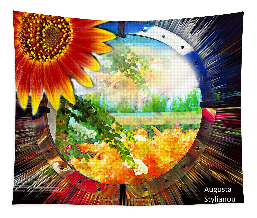 Augusta Stylianou Tapestry featuring the photograph Sunflower on a Landscape by Augusta Stylianou