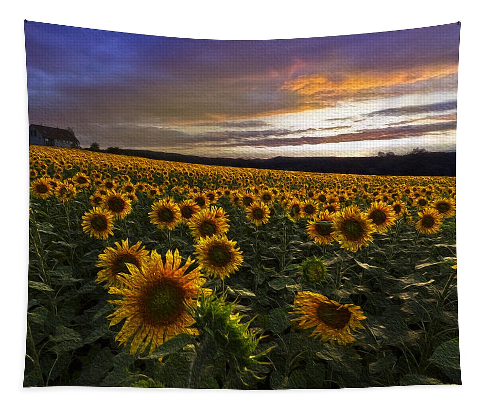 Appalachia Tapestry featuring the photograph Sunflowers Oil Painting by Debra and Dave Vanderlaan