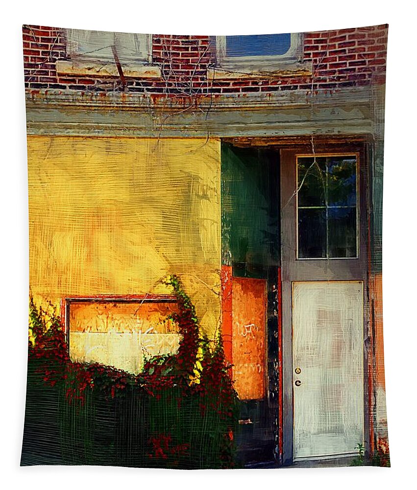 Store Tapestry featuring the painting Sunlight Catching Yellow Wall by RC DeWinter