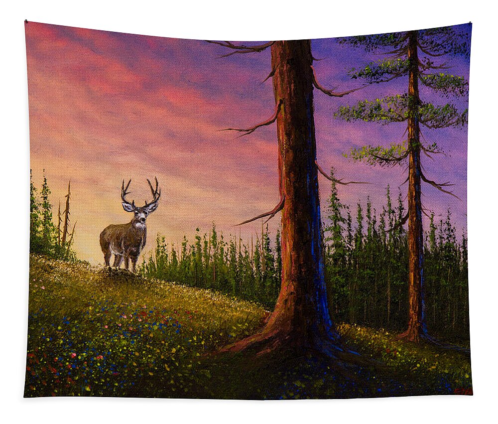 Landscape Tapestry featuring the painting Sunrise Buck by Chris Steele