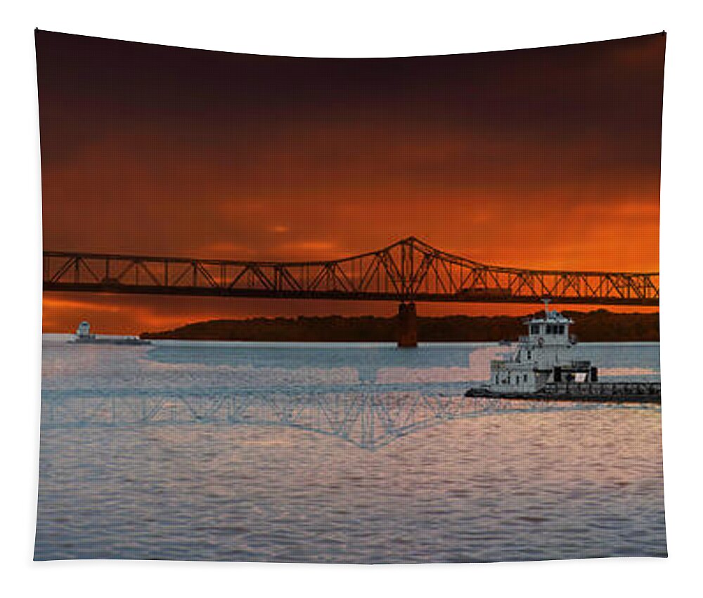 Peoria Tapestry featuring the photograph Sunrise On The Illinois River by Thomas Woolworth