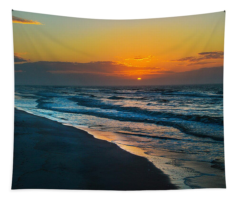 Palm Tapestry featuring the digital art Sunrise on the Lonely Beach by Michael Thomas