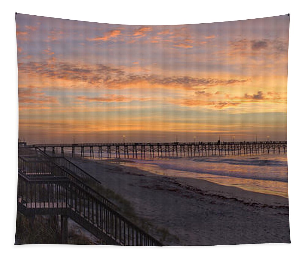 Fishing Pier Tapestry featuring the photograph Sunrise on Topsail Island Panoramic by Mike McGlothlen
