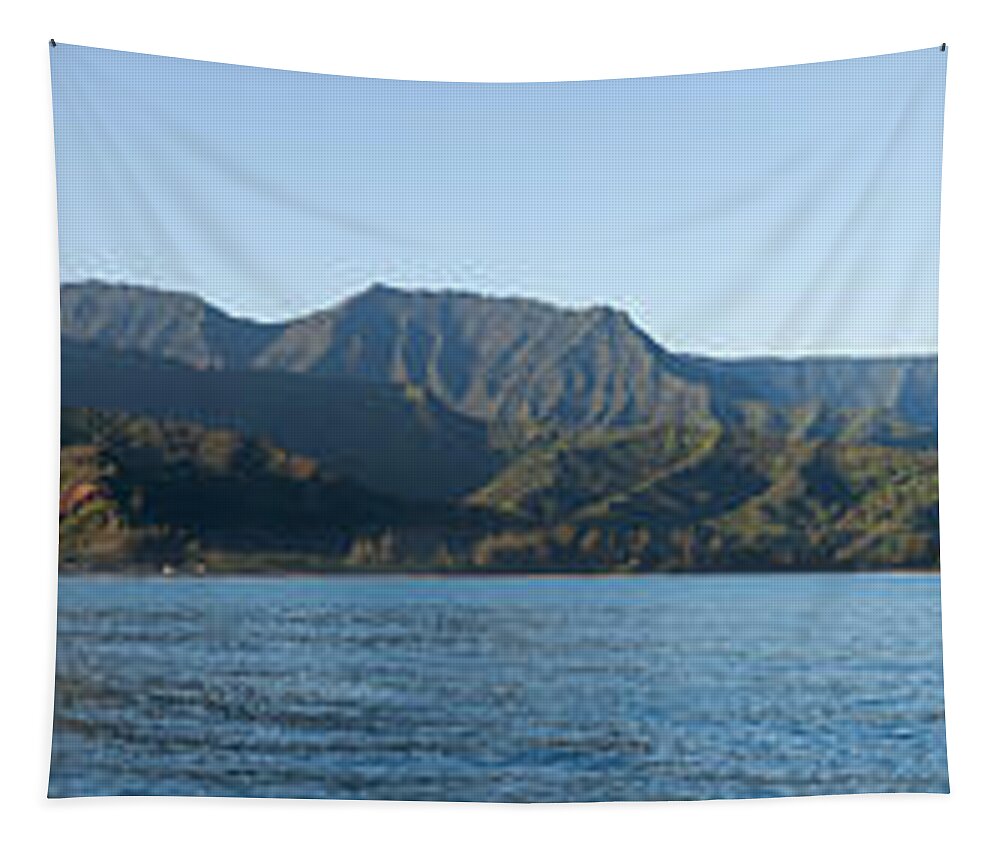 Hawaii Tapestry featuring the photograph Sunrise panorama in Hanalei Bay Kauai by Steven Heap