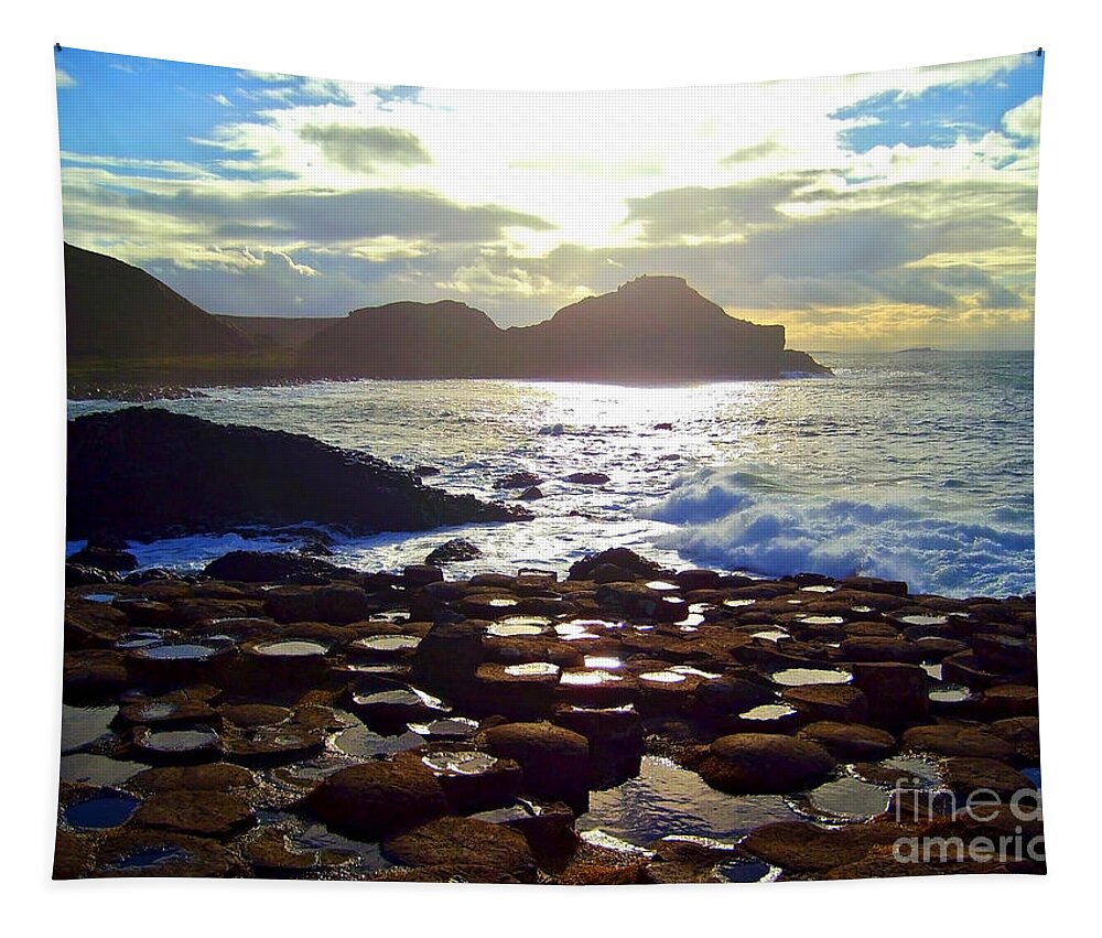 Giant's Causeway Tapestry featuring the photograph sunset at Giant's Causeway by Nina Ficur Feenan