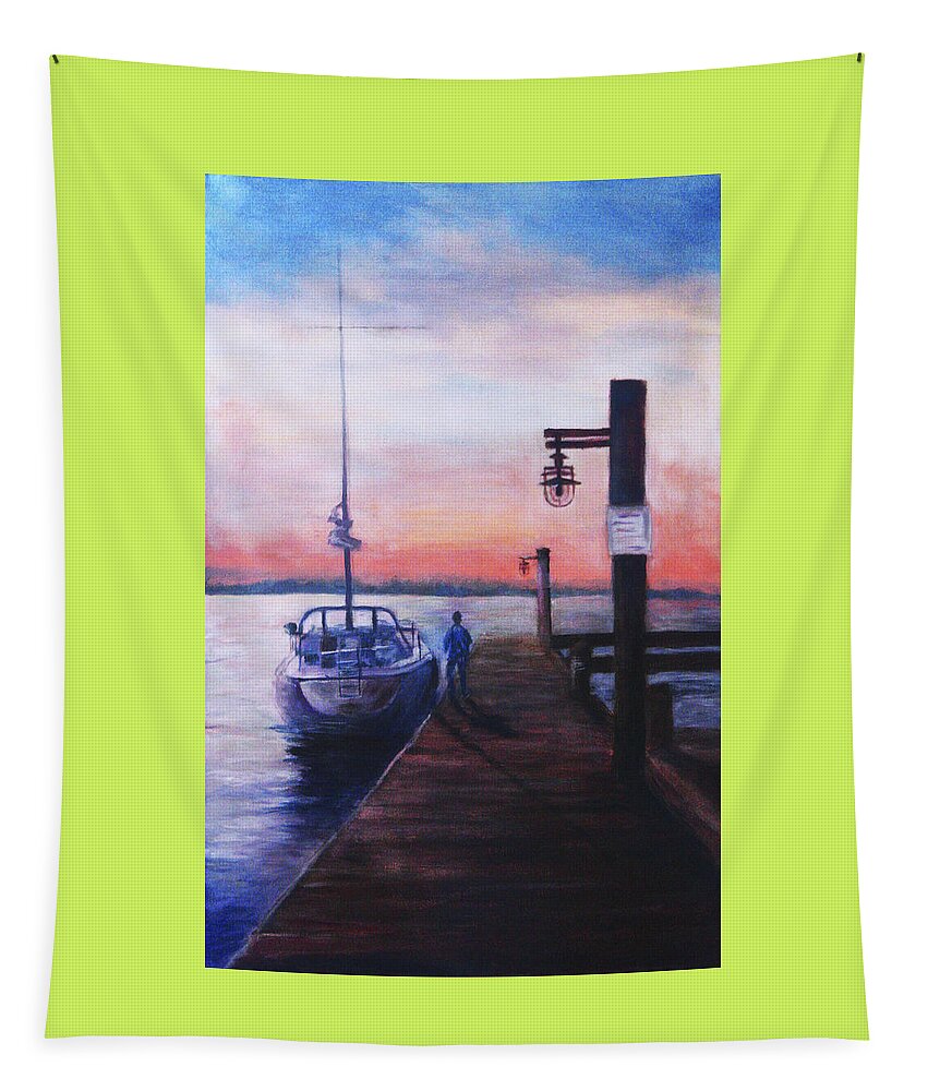 Watercolor Tapestry featuring the painting Sunset at Rocky Point by Sher Nasser