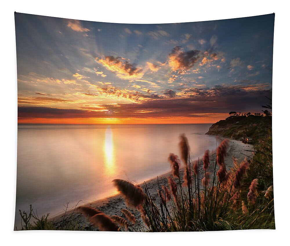 Sunset Tapestry featuring the photograph Sunset at Swamis Beach 7 by Larry Marshall