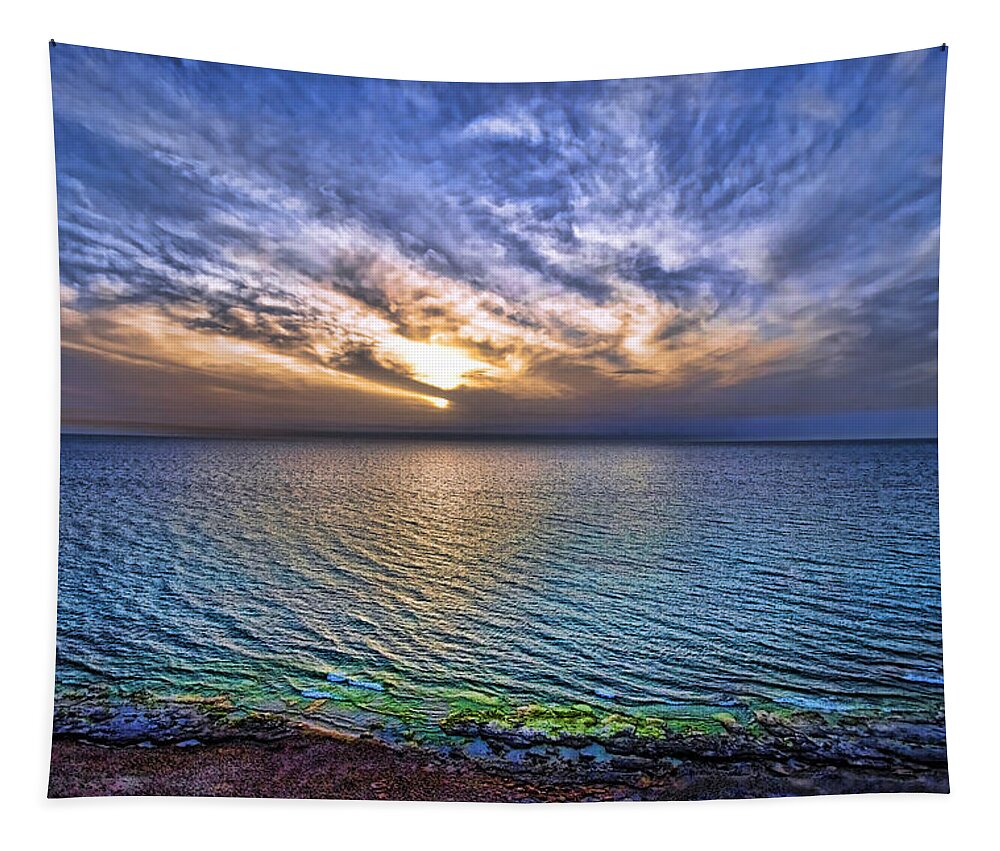 Israel Tapestry featuring the photograph Sunset At The Cliff Beach by Ron Shoshani