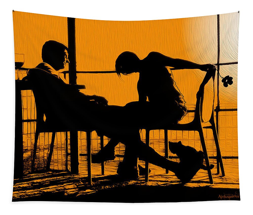 Silhouette Tapestry featuring the photograph Sunset Conversation by Aleksander Rotner