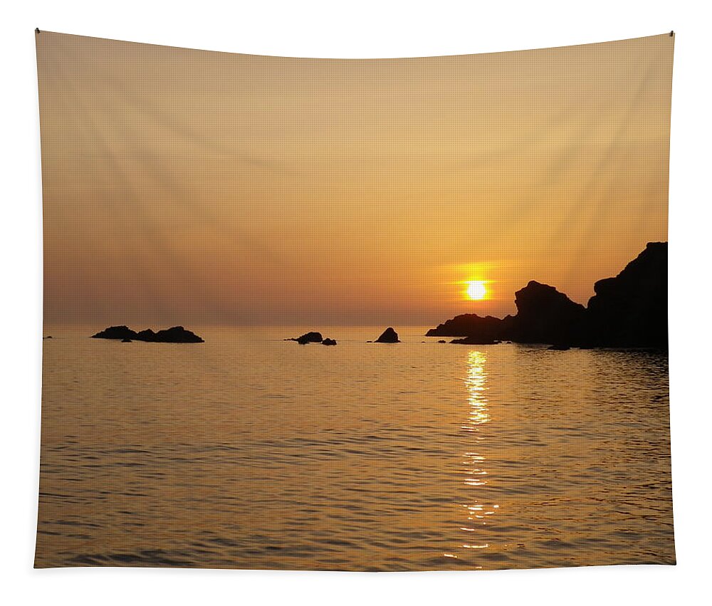 Sunset Tapestry featuring the photograph Sunset Crooklets Beach Bude Cornwall by Richard Brookes