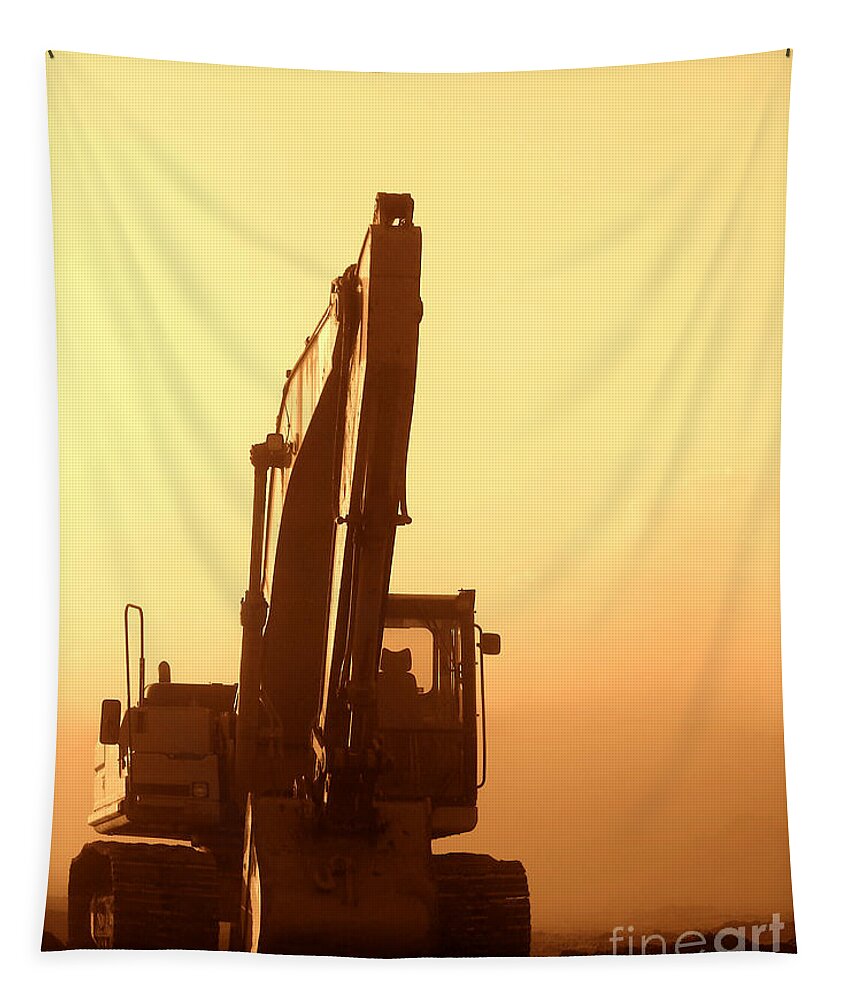 Excavator Tapestry featuring the photograph Sunset Excavator by Olivier Le Queinec