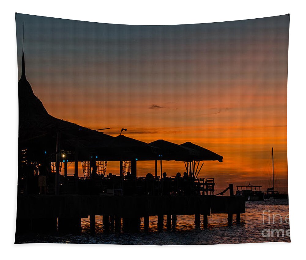 Pelican Pier Tapestry featuring the photograph Sunset From Pelican Pier by Judy Wolinsky
