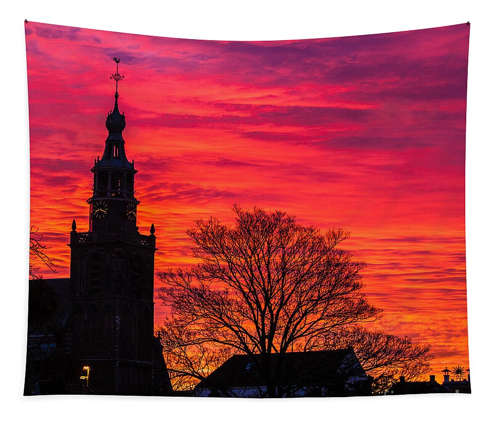 Gouda Tapestry featuring the photograph Sunset in Gouda-1 by Casper Cammeraat
