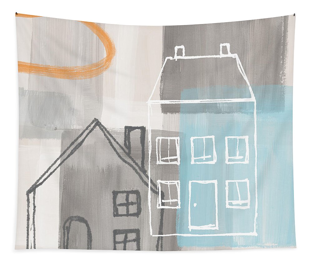 Houses Tapestry featuring the painting Sunset in The City by Linda Woods