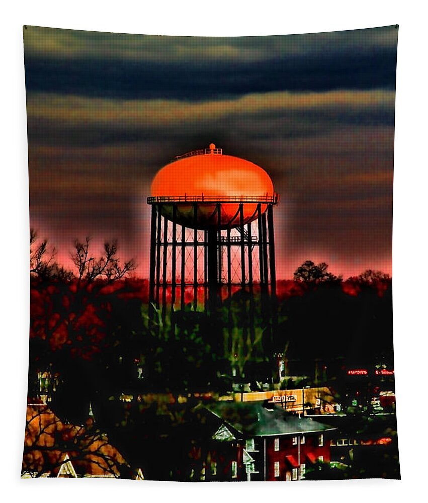 Water Tower Tapestry featuring the photograph Sunset on a Charlotte Water Tower by Diana Sainz by Diana Raquel Sainz