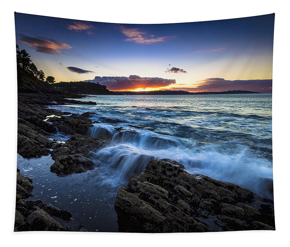 Ber Tapestry featuring the photograph Sunset on Ber Beach Galicia Spain by Pablo Avanzini
