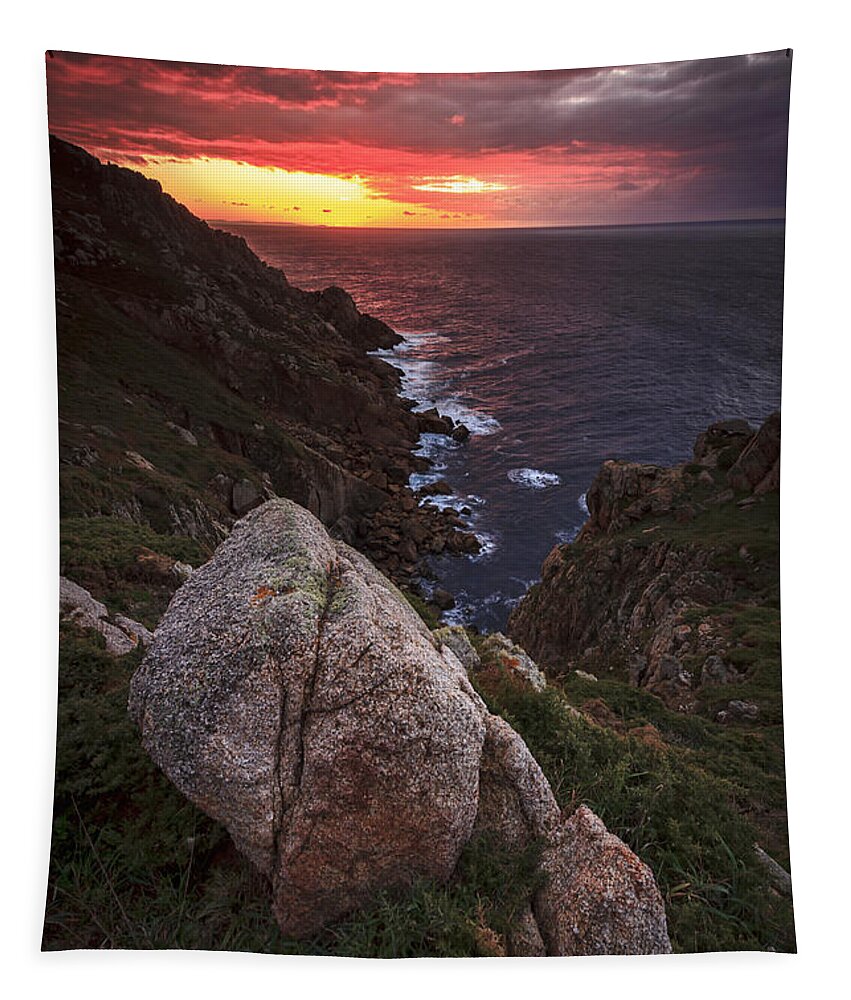 Cliffs Tapestry featuring the photograph Sunset on Cape Prior Galicia Spain by Pablo Avanzini