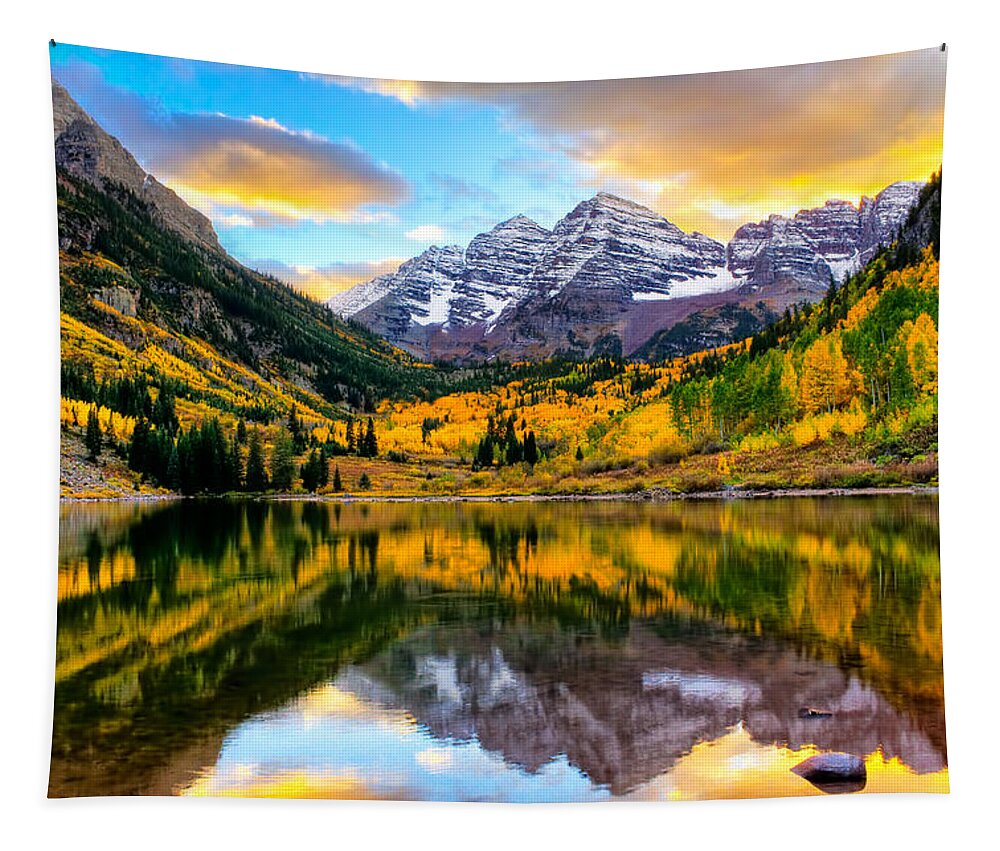 Aspen Tapestry featuring the photograph Sunset on Maroon Bells by Rick Wicker