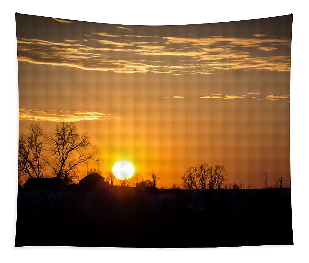 Sunset Tapestry featuring the photograph Sunset Over the Distant Farm by Holden The Moment
