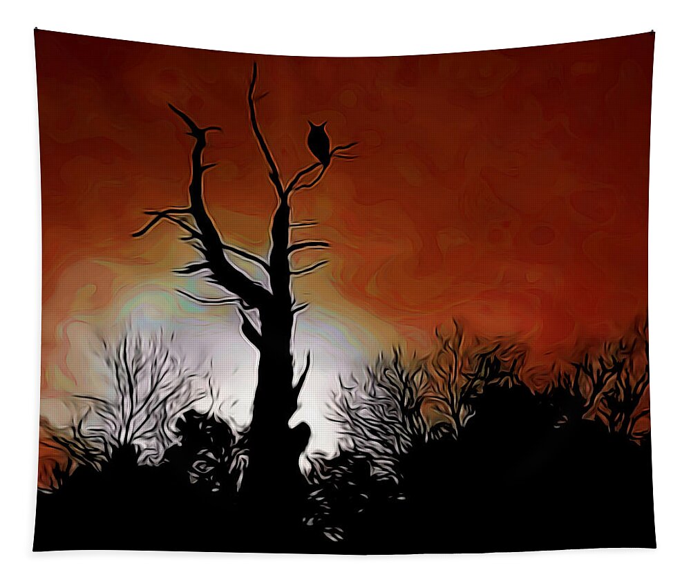 Sunset Owl Digital Art Tapestry featuring the digital art Sunset Owl Digital Art by Ernest Echols