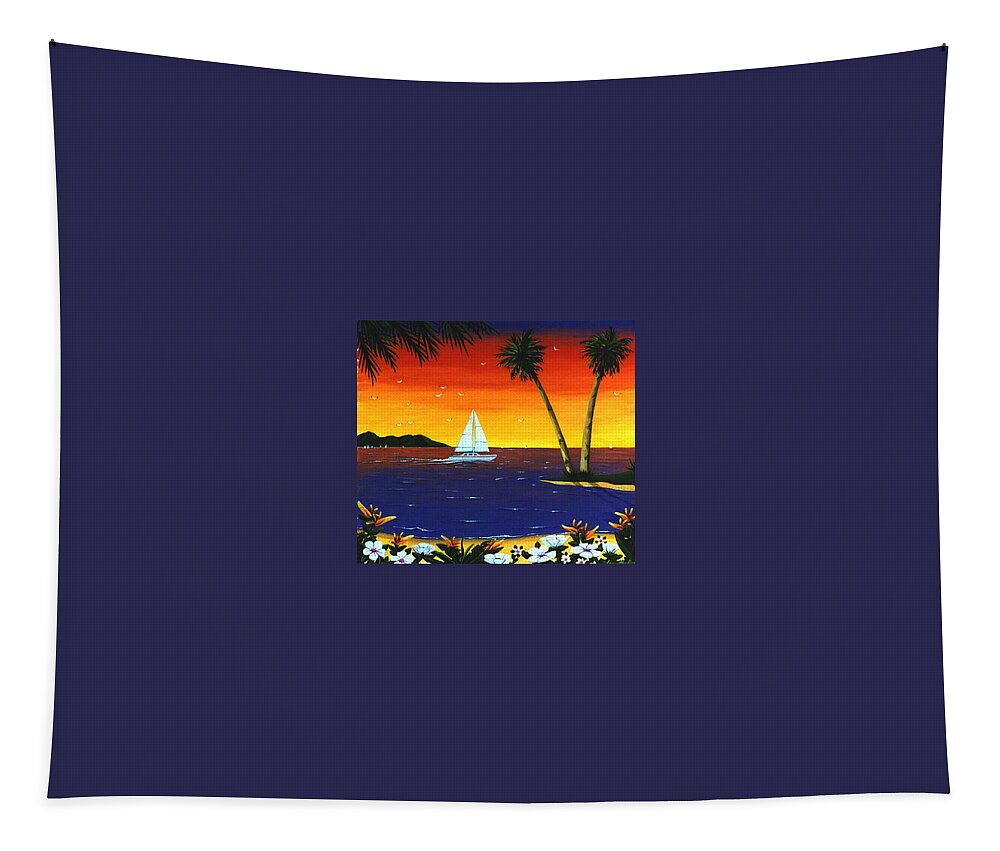 Sunset Tapestry featuring the painting Sunset Sails by Lance Headlee