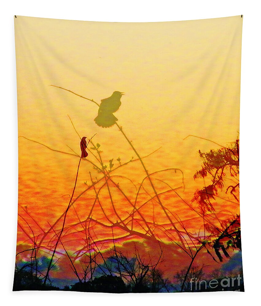 Digital Art Tapestry featuring the digital art Sunset Warblers lake martin Louisiana by Lizi Beard-Ward