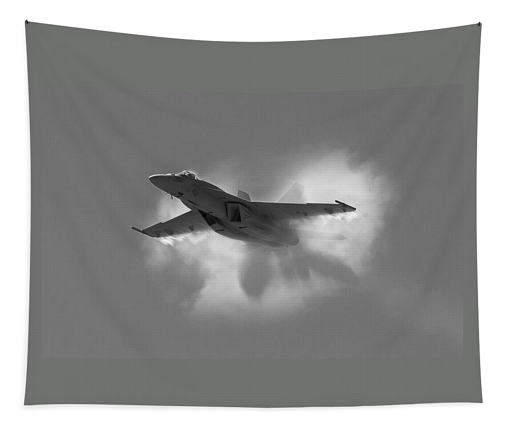 Super Hornet Tapestry featuring the photograph Super Hornet Shockwave BW by John Daly